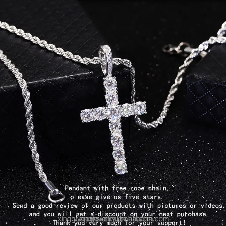 Yu Ying Rts Moissanite Cross Pendant Jewelry 2Mm-5Mm 925 Silver Hip Hop Pendant For Men Women'S Vvs Moissanite Cross Pendant