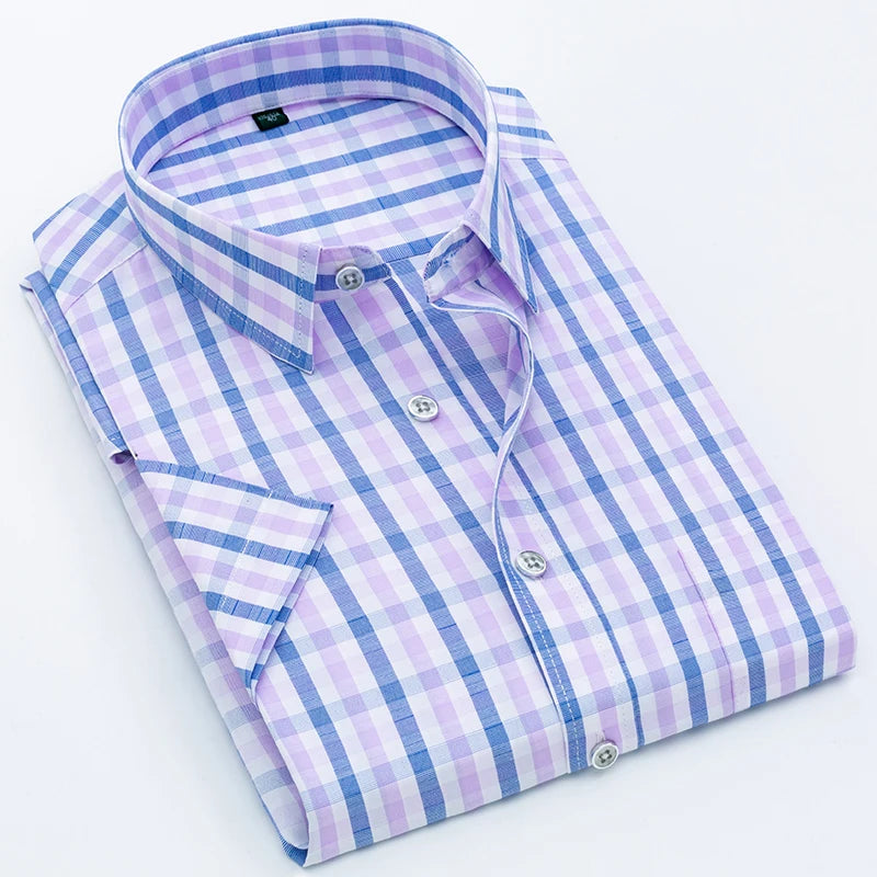 Men's Plaid Short Sleeve Casual Button-Down Shirt