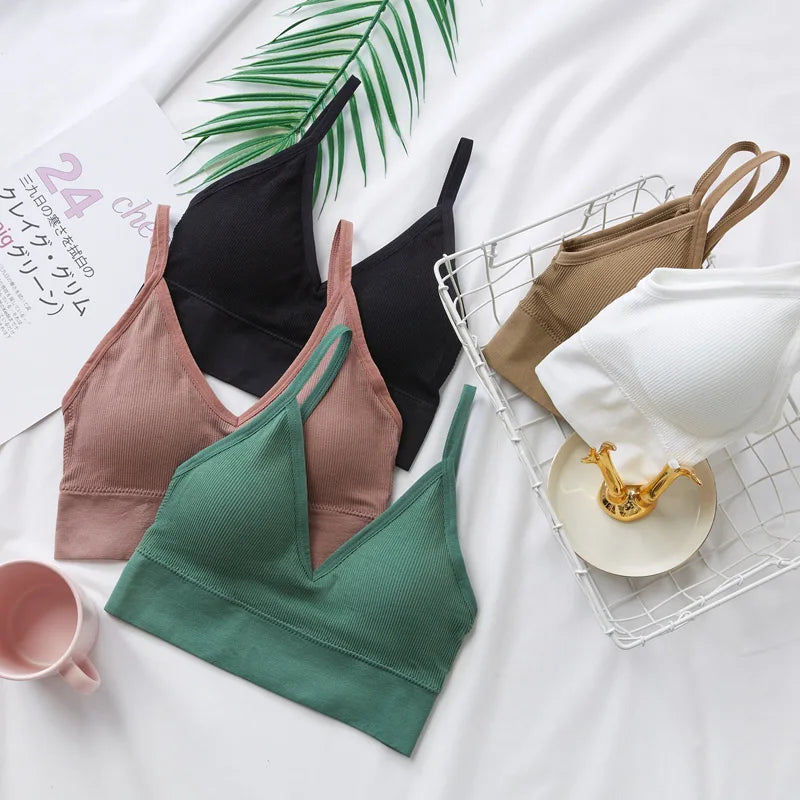 Women's Crop Top Ribbed Tube Top U-Back Comfort Bra Streetwear Camis Sexy Lingerie Seamless Underwear Sports Tank Bralette M-XL