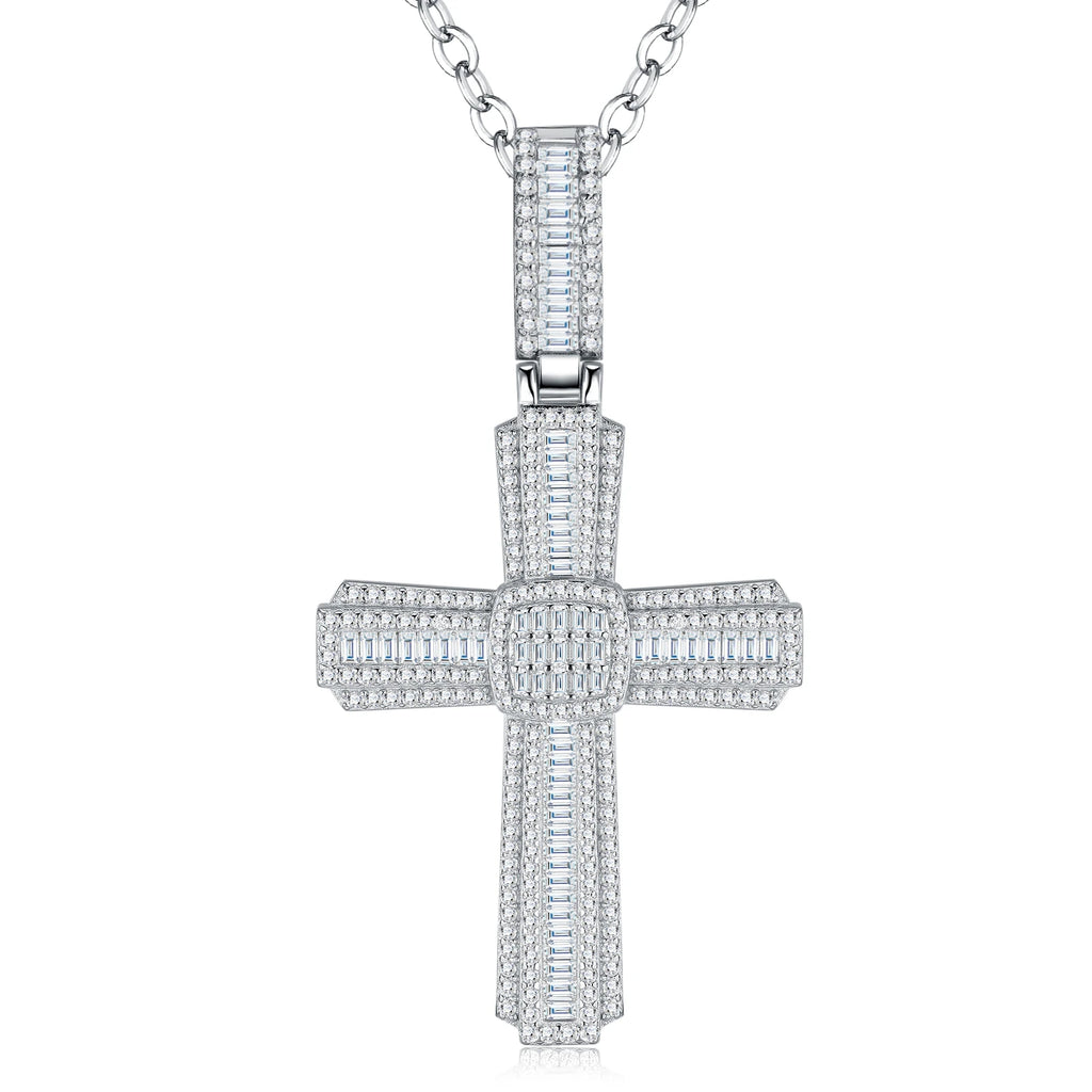 925 Silver Factory Direct Pendant Vvs1 Emerald Cut Moissanite Hip Hop Style Cross Birthday Fine Accessory Pendant