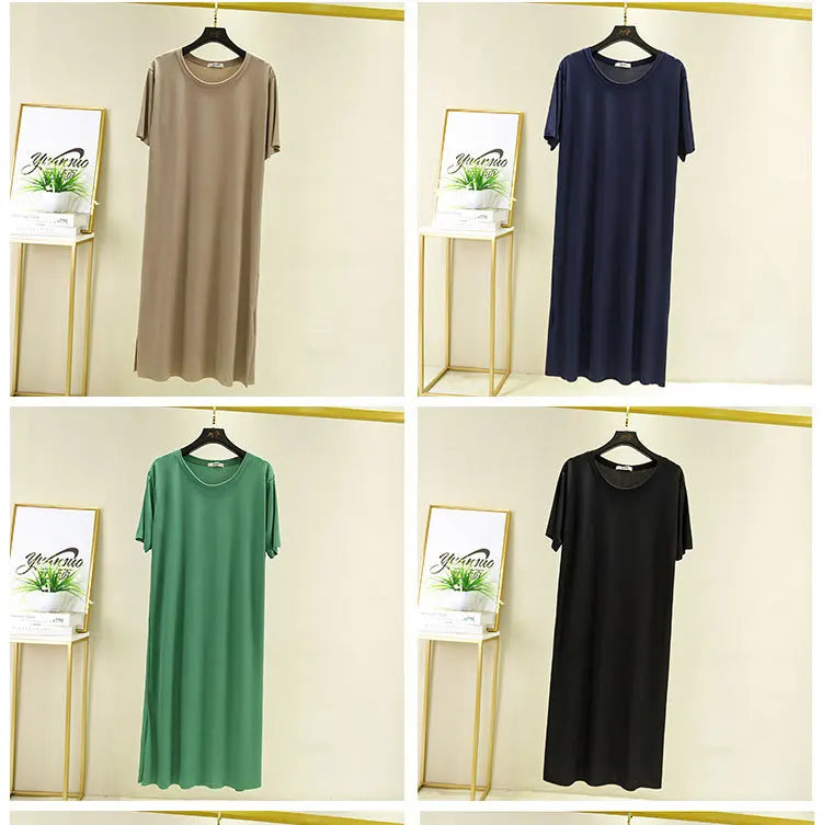 Fresh candy color night dress women new ice silk cotton summer nightshirt casual loose nightgowns student's sleepwear dresses