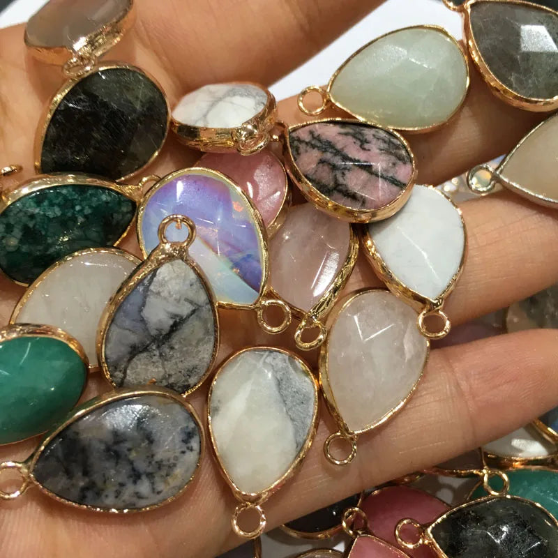 Natural Stone Pendant Water Drop Shape Faceted Mix Color Exquisite Charms For Jewelry Making DIY Bracelet Necklace Accessories