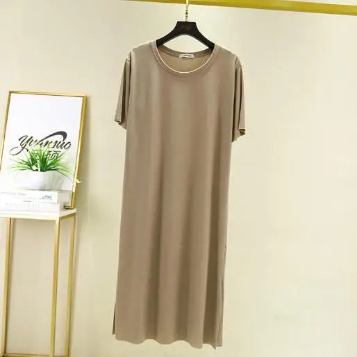 Fdfklak Women's Ice Silk and Cotton Nightgown - Casual Nightshirt