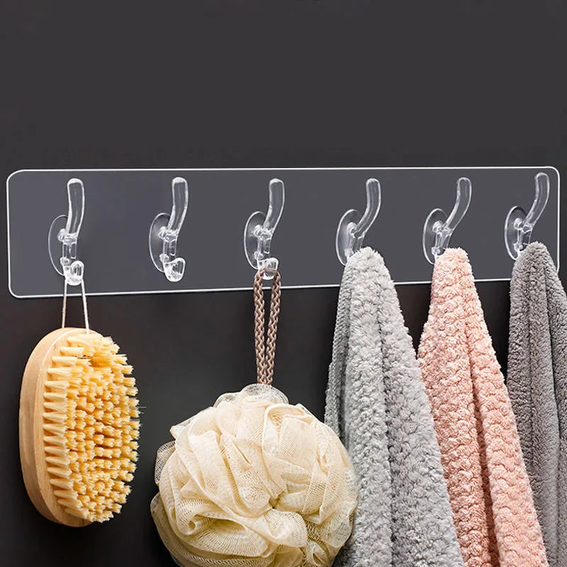 3/5/6 Hooks Transparent Holder Rack Bathroom Towel Sponge Storage Hanger Living Room Hat Clothes Seamless Hook Organiser