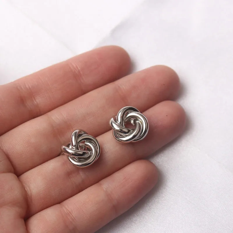 Tiny Metal Stud Earrings For Women'S Gold Color Twist Round Earrings Small Unusual Earrings Boucles D'Oreilles Fashion Jewelry