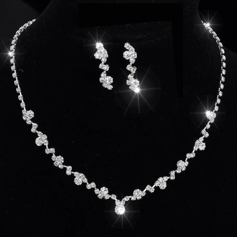 Women'S Fashion Necklace Earrings Set Rhinestone Wedding Accessories Bridal Lady Dangle Earring Pendant Elegant Jewellery Sets
