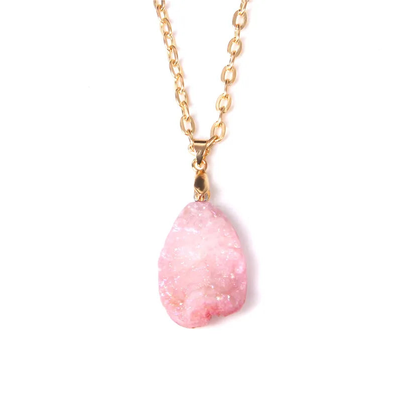 Metal chain healing energy necklace for women Dyed Natural crystal agat druzy crystal Minerals gem stone pendant charm necklace