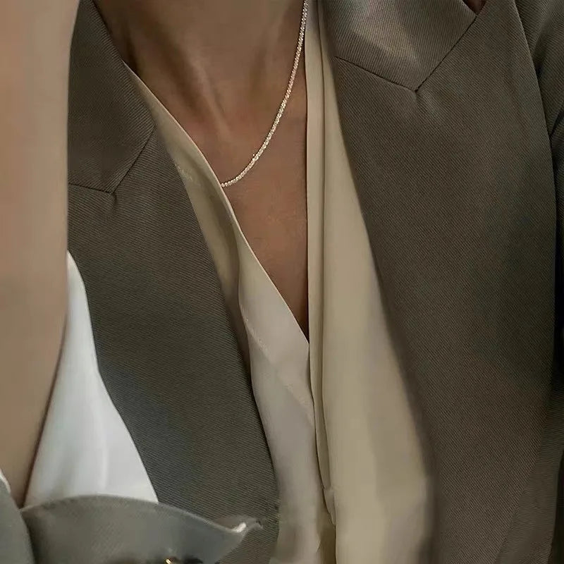 New Trendy Sparkling Silver Color Choker Necklace for Women Elegant Clavicle Chain Necklace Party Wedding Collar Jewelry Gifts