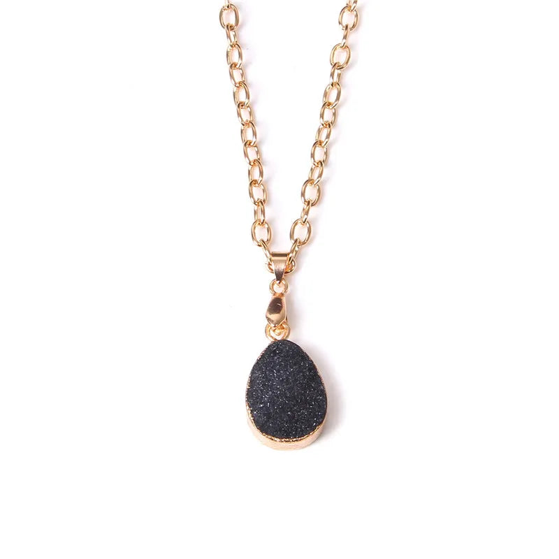 Metal chain healing energy necklace for women Dyed Natural crystal agat druzy crystal Minerals gem stone pendant charm necklace