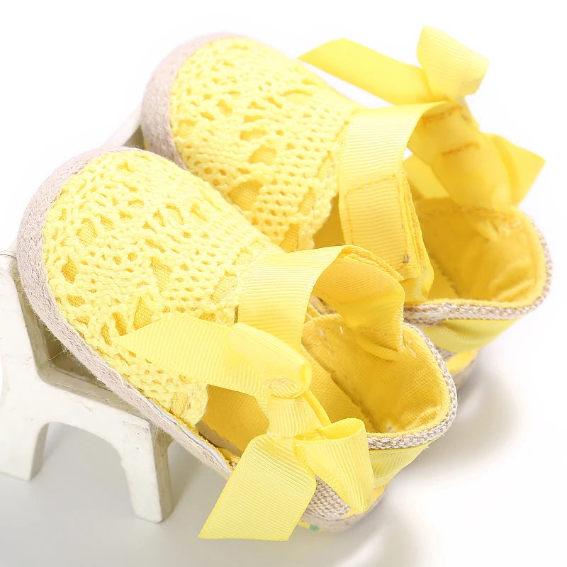 Baby Girls First Walker Sandals - Butterfly Knot Soft Cotton Sole