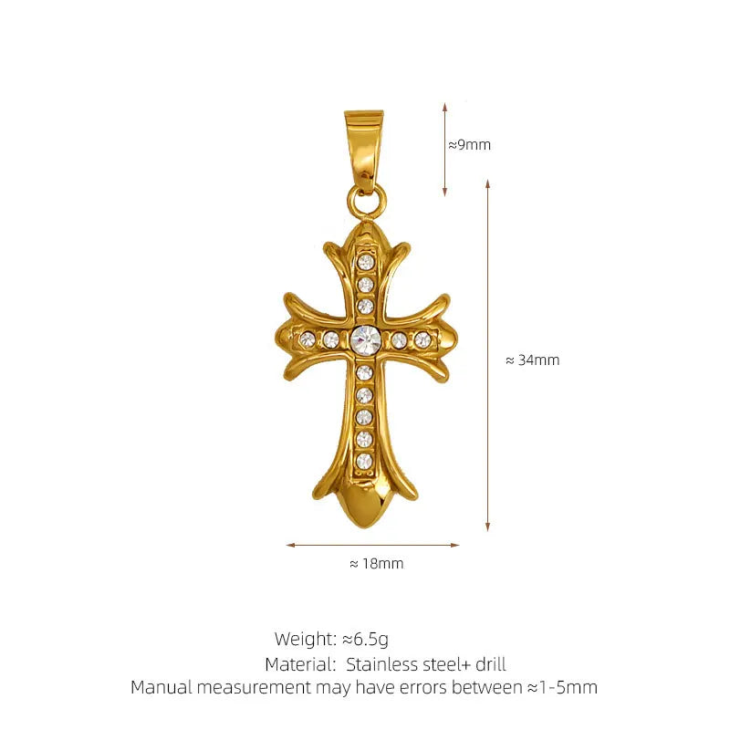 Trendy Diy 316L 18K Stainless Steel Luxury Customize Zircon Cross Charms Pendant Accessories For Jewelry Making