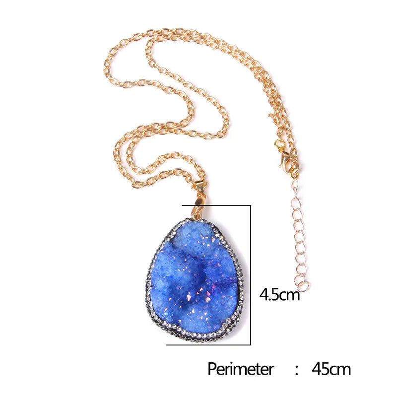 Metal chain healing energy necklace for women Dyed Natural crystal agat druzy crystal Minerals gem stone pendant charm necklace