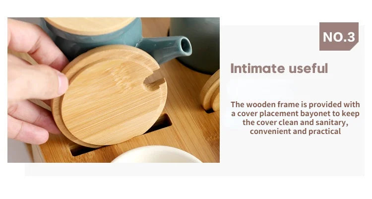 Nordic Ceramic Spice Rack Salt Shaker Pepper Vinegar Oil Bottle Sugar Chili Condiment Box Spices Storage Jar Set Home Kitchen