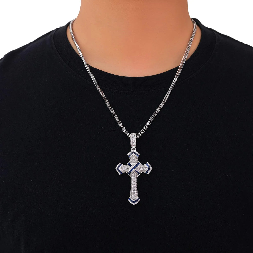 Hot Selling Copper Inlaid Color Zirconium Cross Pendant Personalized Trendy Men's Hip-hop Pendant Necklace Party Gift