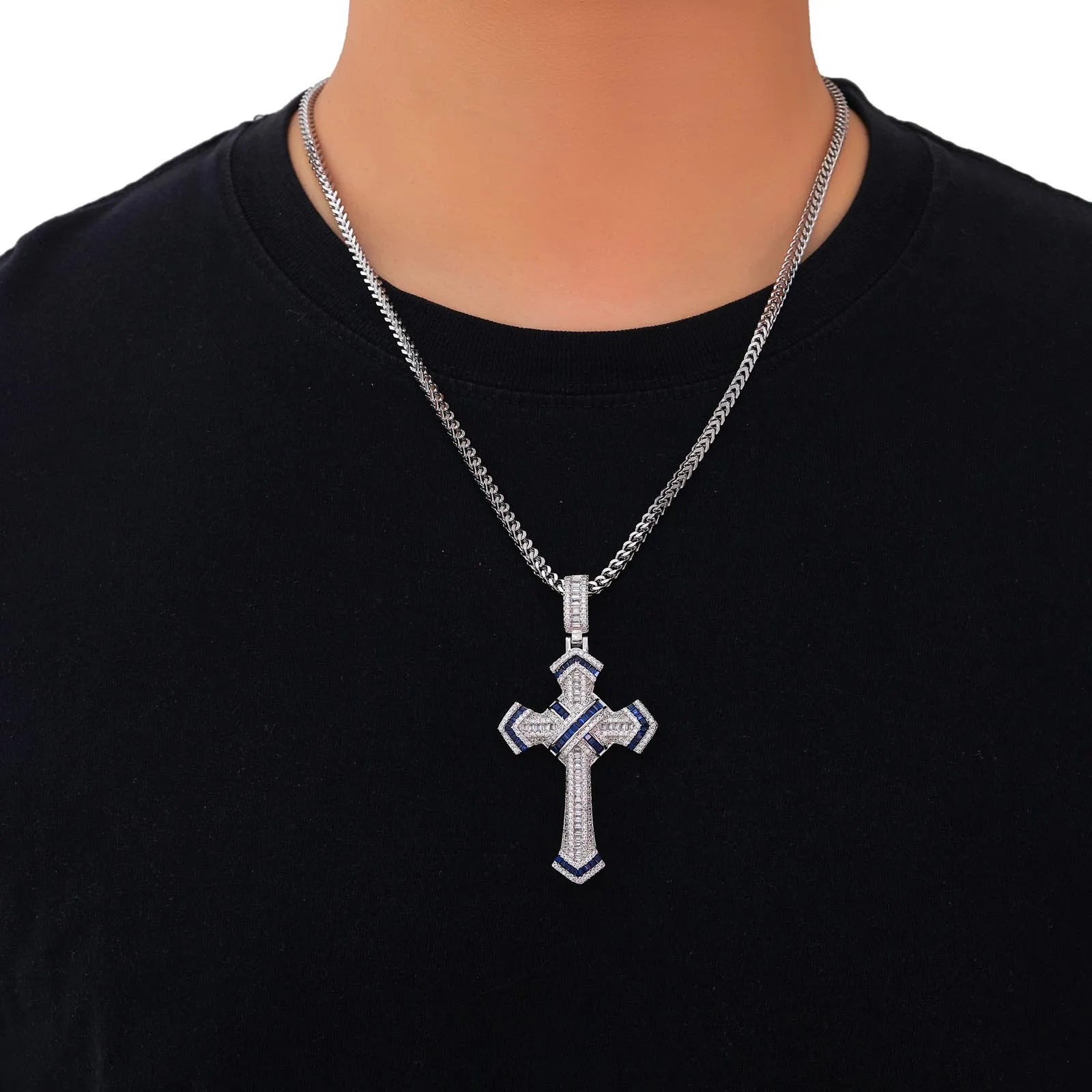 Hot Selling Copper Inlaid Color Zirconium Cross Pendant Personalized Trendy Men's Hip-hop Pendant Necklace Party Gift