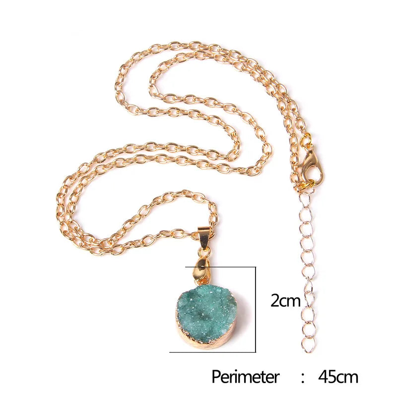 Metal chain healing energy necklace for women Dyed Natural crystal agat druzy crystal Minerals gem stone pendant charm necklace