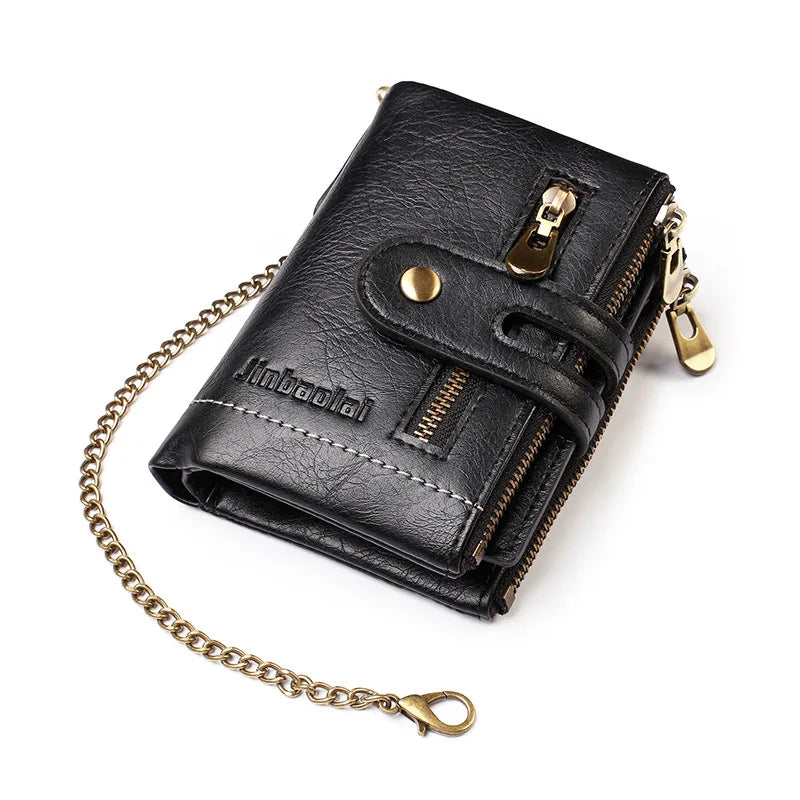 New Men Wallets PU Leather Short Card Holder Chain Luxury Brand Men's Purse High Quality Classic Retro Male Wallet