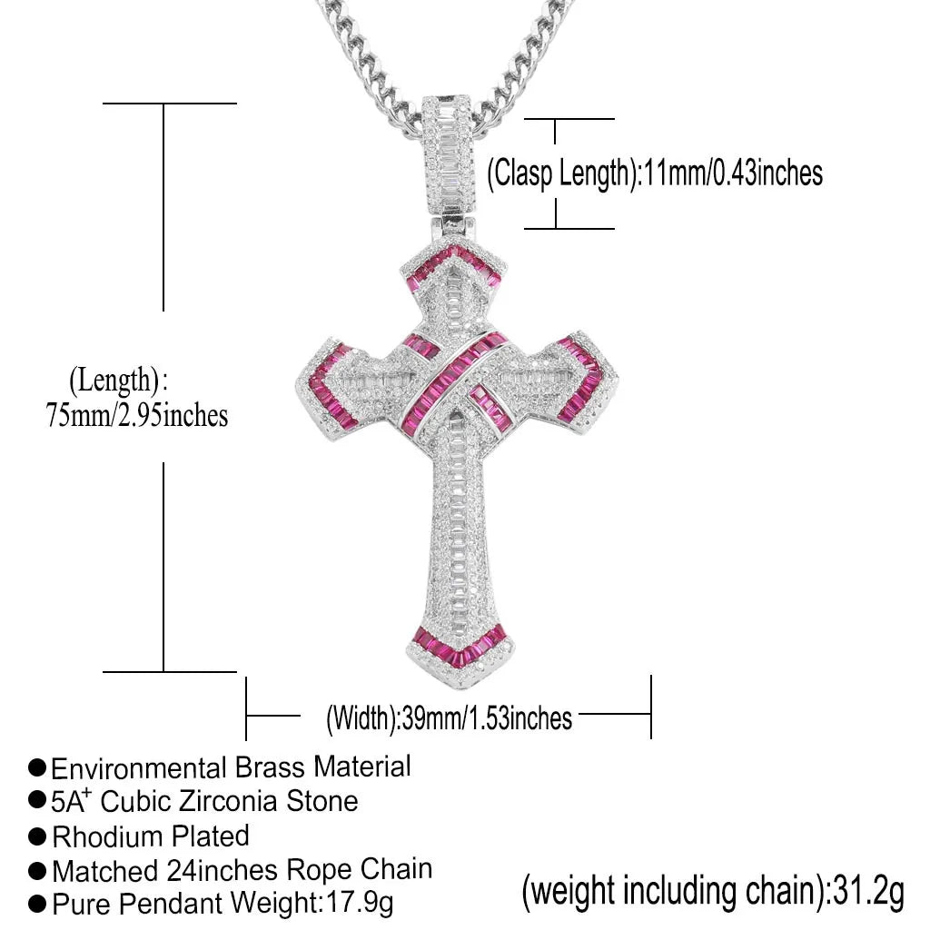 Hot Selling Copper Inlaid Color Zirconium Cross Pendant Personalized Trendy Men's Hip-hop Pendant Necklace Party Gift
