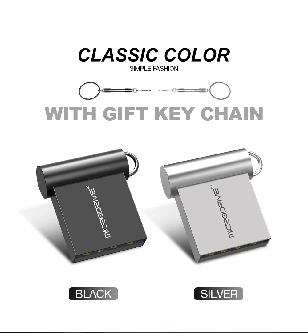 Super Mini Metal USB Flash Drive 4GB 8GB 16GB 32GB 64GB 128GB 256GB 512GB Pen Memory Stick U Disk USB2.0 with Key Chain Pendrive