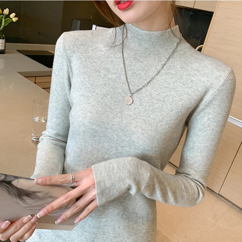 AOSSVIAO Turtleneck Sweater Women Fashion 2026 New Stretch Tops Women Knitted Pullovers Long Sleeve Bottoming Knitted Sweater