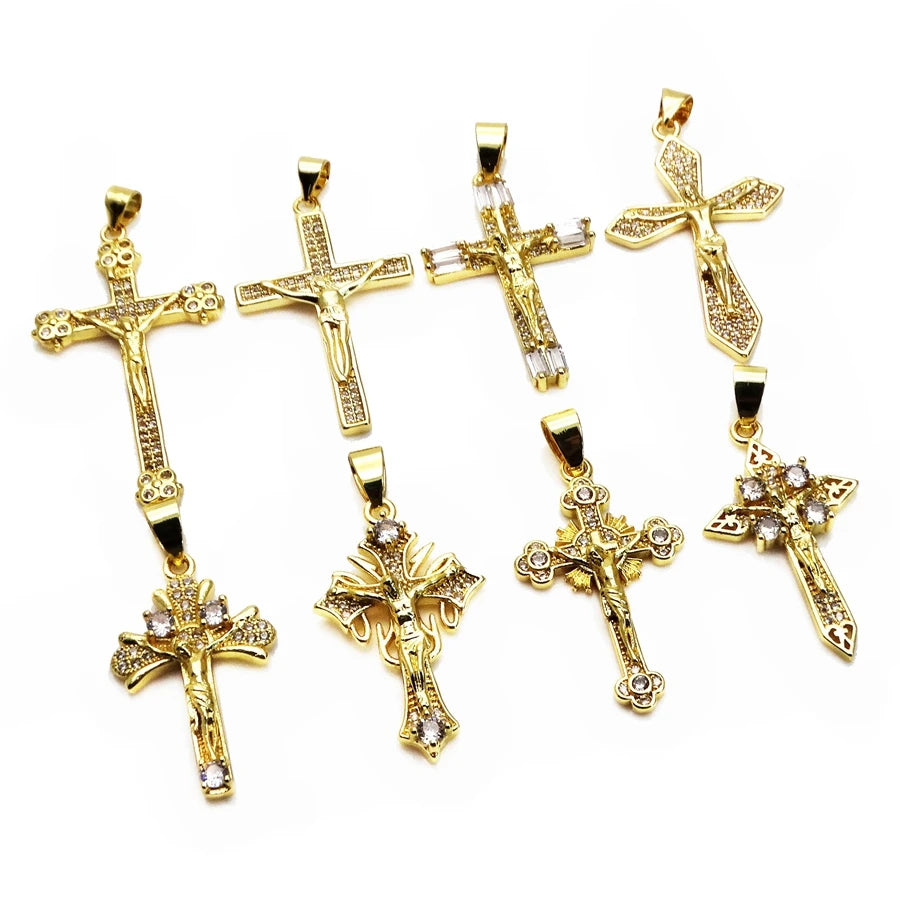 Jesus Cross Micro White Zircon Pendant Crucifix Pendant Contracted Fashion Pendant Necklace Chain Diy Jewelry Accessories