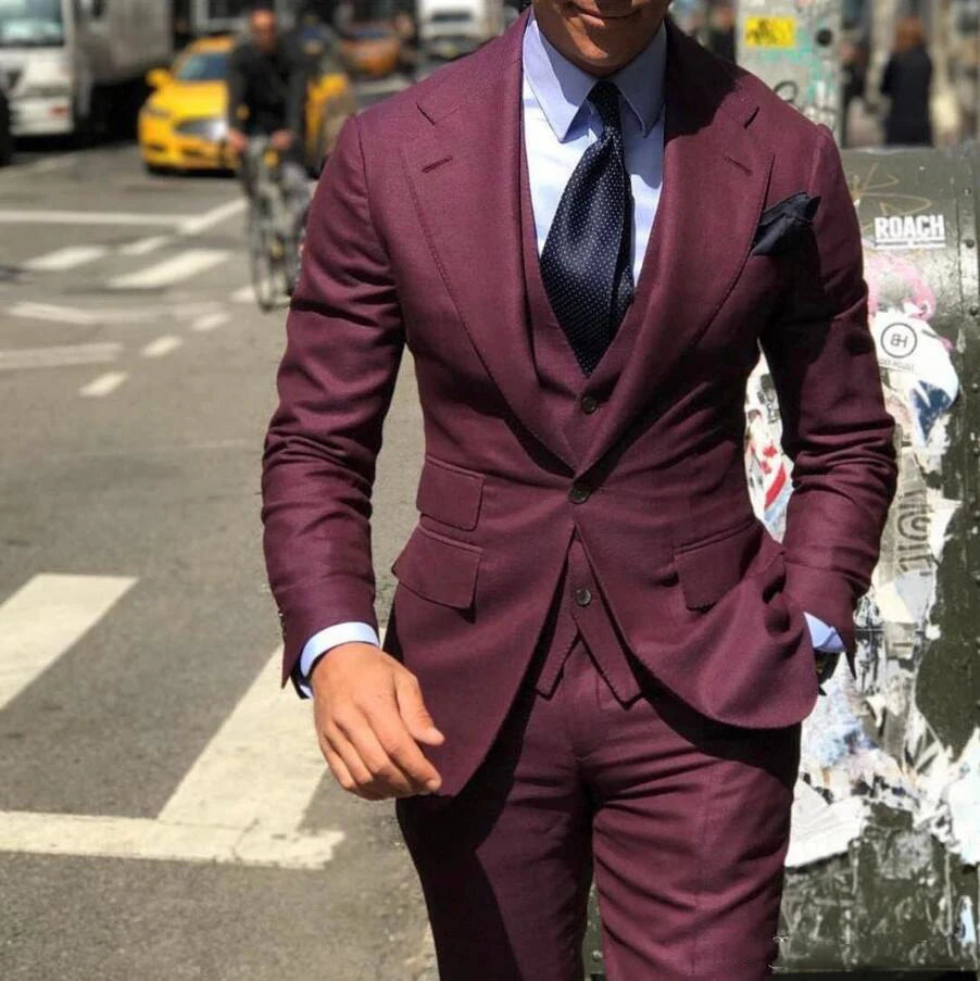 Slim Fit Wedding Tuxedo Suit 3 Piece Set For Groom And Groomsmen Jacket Vest Pants