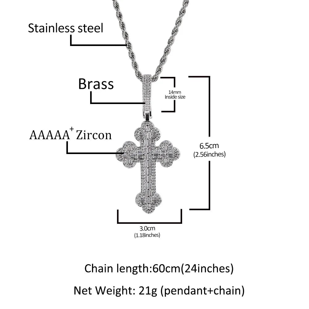 New Fashion Pvd Gold Plated Iced Out Bling 5A Cross Pendant Necklace Twisted Singapore Chain Hip Hop Jewelry For Men