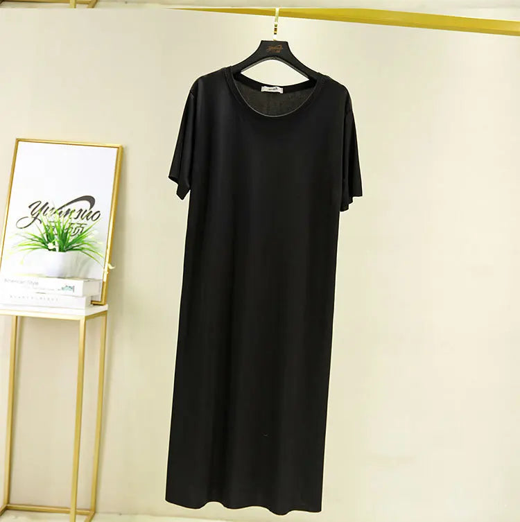 Fresh candy color night dress women new ice silk cotton summer nightshirt casual loose nightgowns student's sleepwear dresses