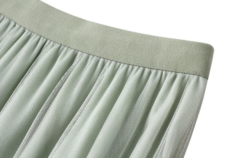 OHRYIYIE Women irregular Long Tulle Skirts Ladies High Waist Ankle-Length Tutu Maxi Skirts Beige Green Female Faldas Jupe Femme