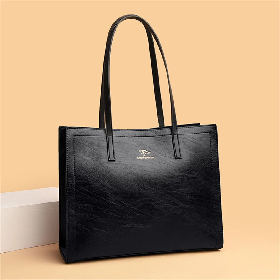 Vintage Large Capatity Tote Shoulder Bags Fashion Top-Handle Bags High Quality Leather Bags Casual Letter Design Handbag