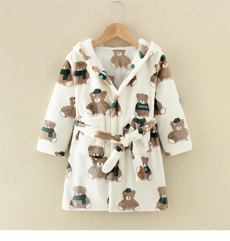 Boy and Girls Flannel Pajamas Robe Autumn and Winter Children Sleepwear Soft Hooded Kids Homewear 2-8 Years