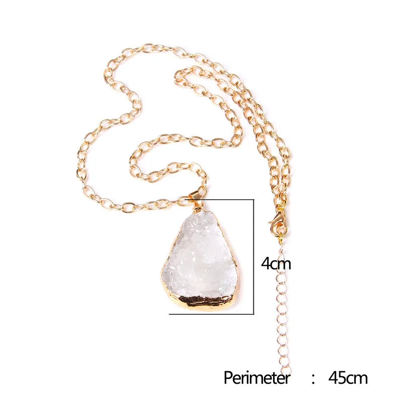Metal chain healing energy necklace for women Dyed Natural crystal agat druzy crystal Minerals gem stone pendant charm necklace