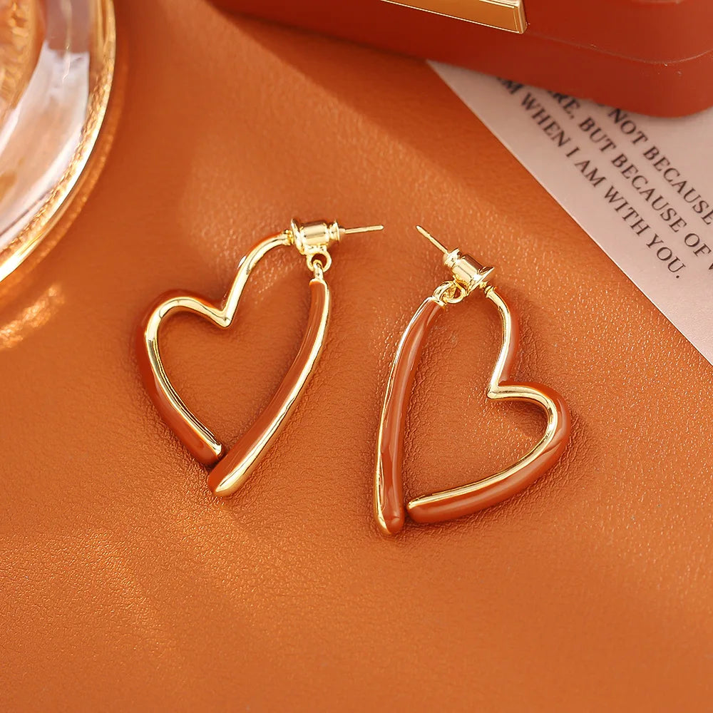 Heart Shaped Oil Droplet Ear Studs Hong Kong Style Elegant Romantic Jewelry For Women
