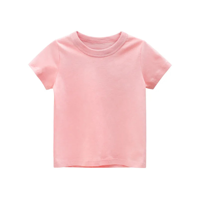Kids Solid 100% Cotton Short Sleeve T-Shirt – Unisex, Ages 1-9Y
