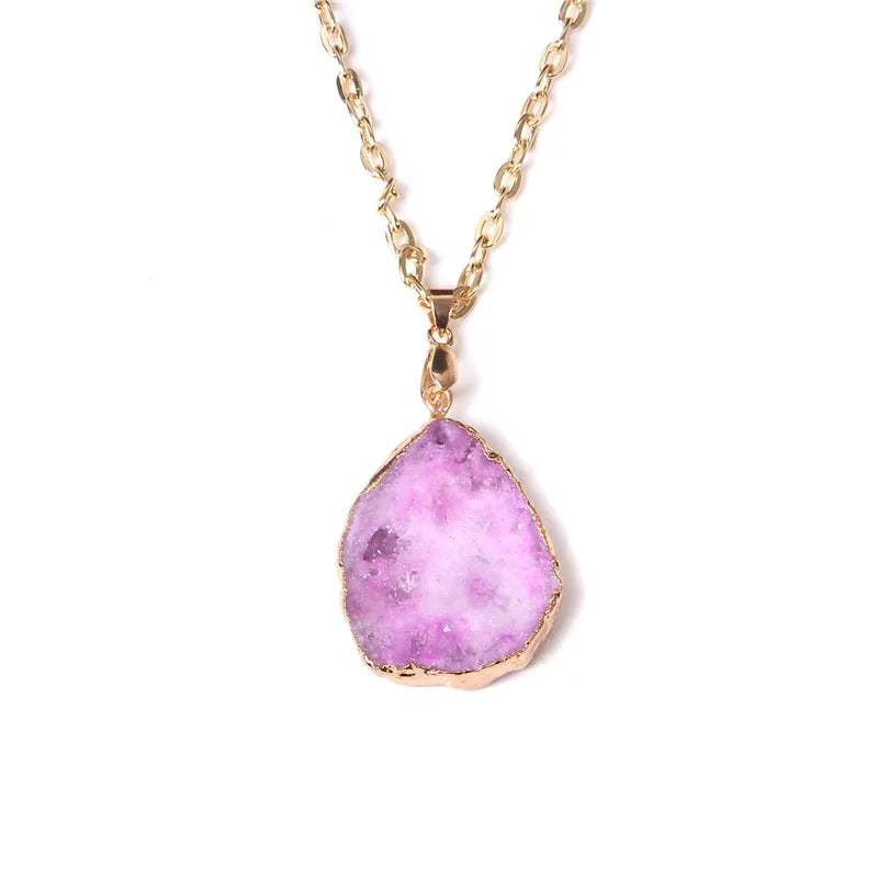 Metal chain healing energy necklace for women Dyed Natural crystal agat druzy crystal Minerals gem stone pendant charm necklace