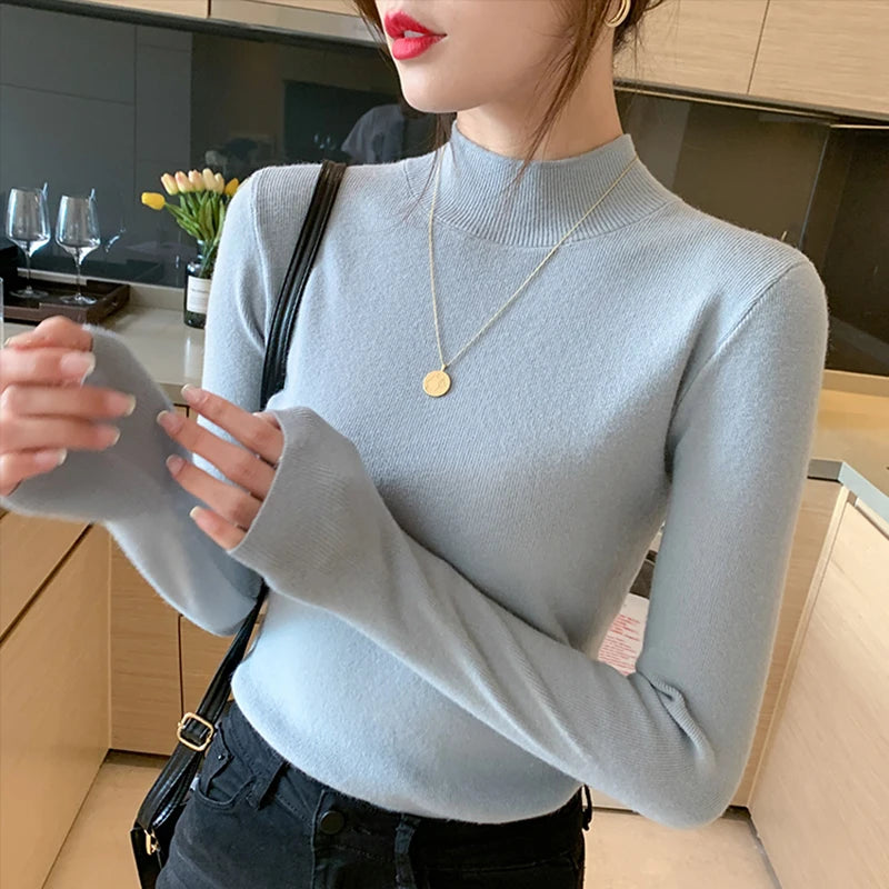 AOSSVIAO Turtleneck Sweater Women Fashion 2026 New Stretch Tops Women Knitted Pullovers Long Sleeve Bottoming Knitted Sweater