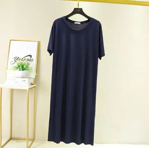 Fresh candy color night dress women new ice silk cotton summer nightshirt casual loose nightgowns student's sleepwear dresses