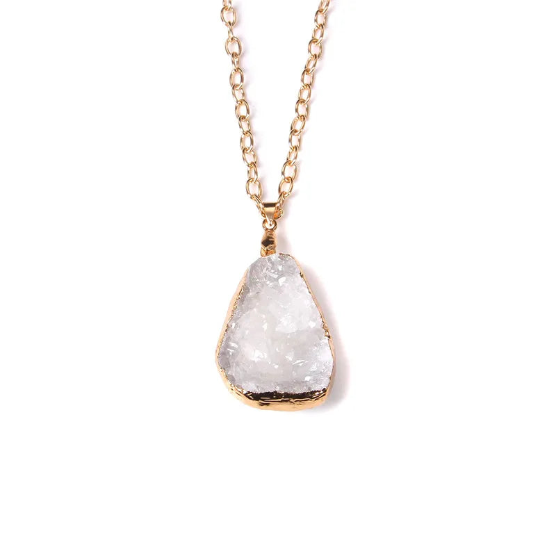 Metal chain healing energy necklace for women Dyed Natural crystal agat druzy crystal Minerals gem stone pendant charm necklace