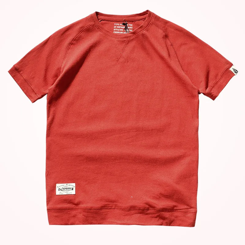 2025 Summer New Raglan Sleeve Solid Color T-shirt Men's Fashion Short-sleeved Round Neck 100% Cotton Washed Bottoming Tops