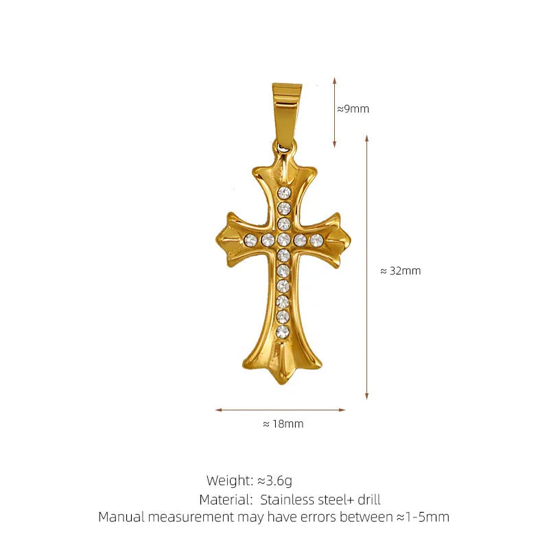Trendy Diy 316L 18K Stainless Steel Luxury Customize Zircon Cross Charms Pendant Accessories For Jewelry Making