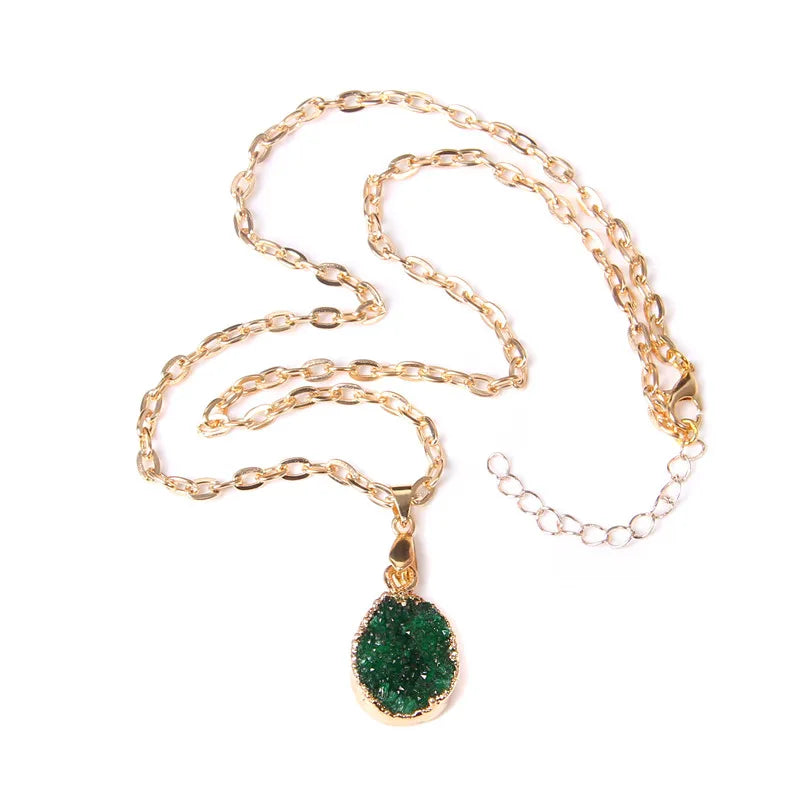 Metal chain healing energy necklace for women Dyed Natural crystal agat druzy crystal Minerals gem stone pendant charm necklace