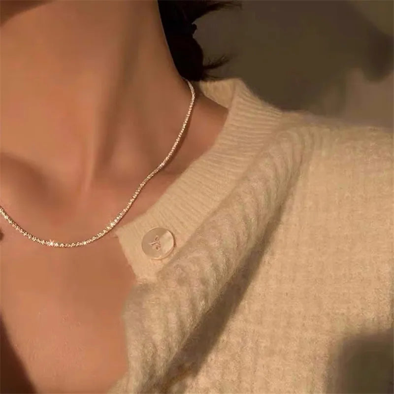 New Trendy Sparkling Silver Color Choker Necklace for Women Elegant Clavicle Chain Necklace Party Wedding Collar Jewelry Gifts