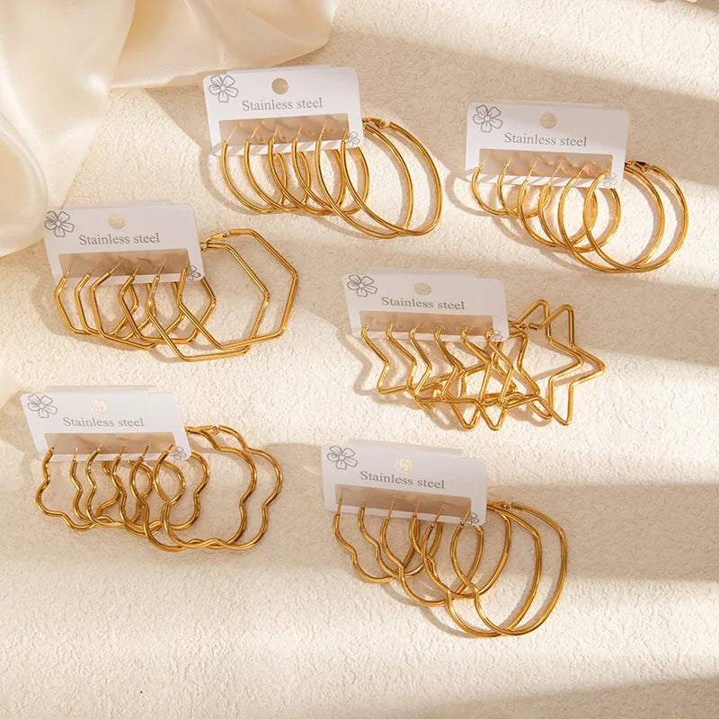Large Stainless Steel Stud Earrings High-End Gold-Plated Heart-Shaped Five-Pointed Star Design Colorfast For Occasions