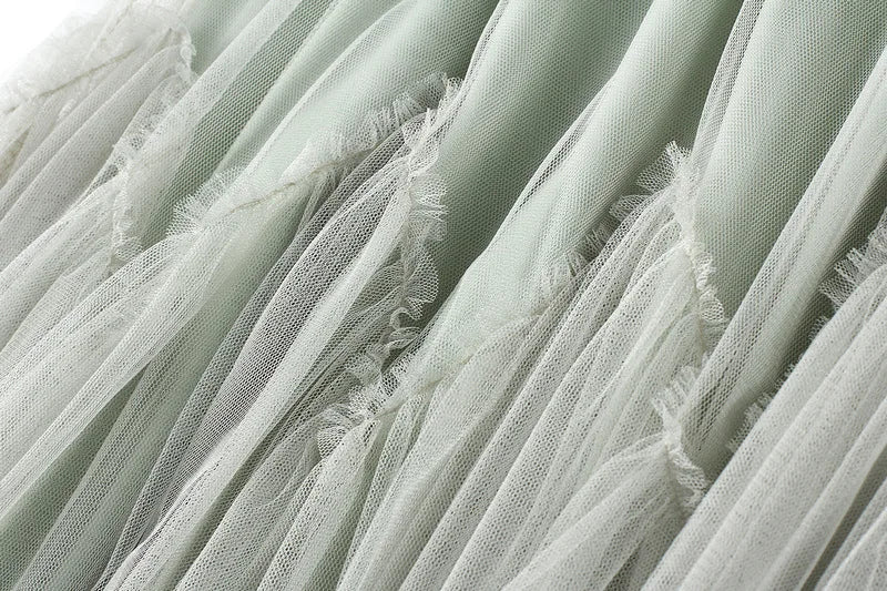 OHRYIYIE Women irregular Long Tulle Skirts Ladies High Waist Ankle-Length Tutu Maxi Skirts Beige Green Female Faldas Jupe Femme