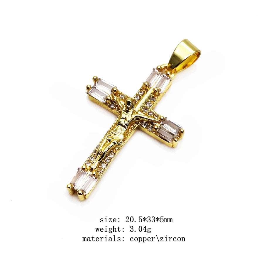 Jesus Cross Micro White Zircon Pendant Crucifix Pendant Contracted Fashion Pendant Necklace Chain Diy Jewelry Accessories