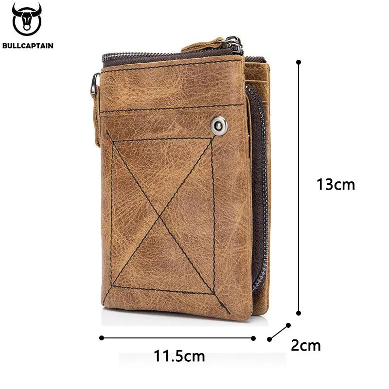 BULLCAPTAIN Authentic Leather Men's Wallet Short Purse Small Retro Wallet Brand High RFID New Short Wallet
