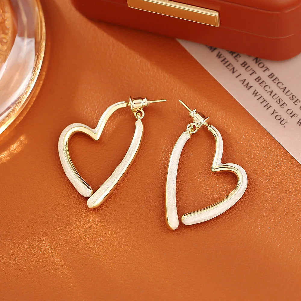 Heart Shaped Oil Droplet Ear Studs Hong Kong Style Elegant Romantic Jewelry For Women