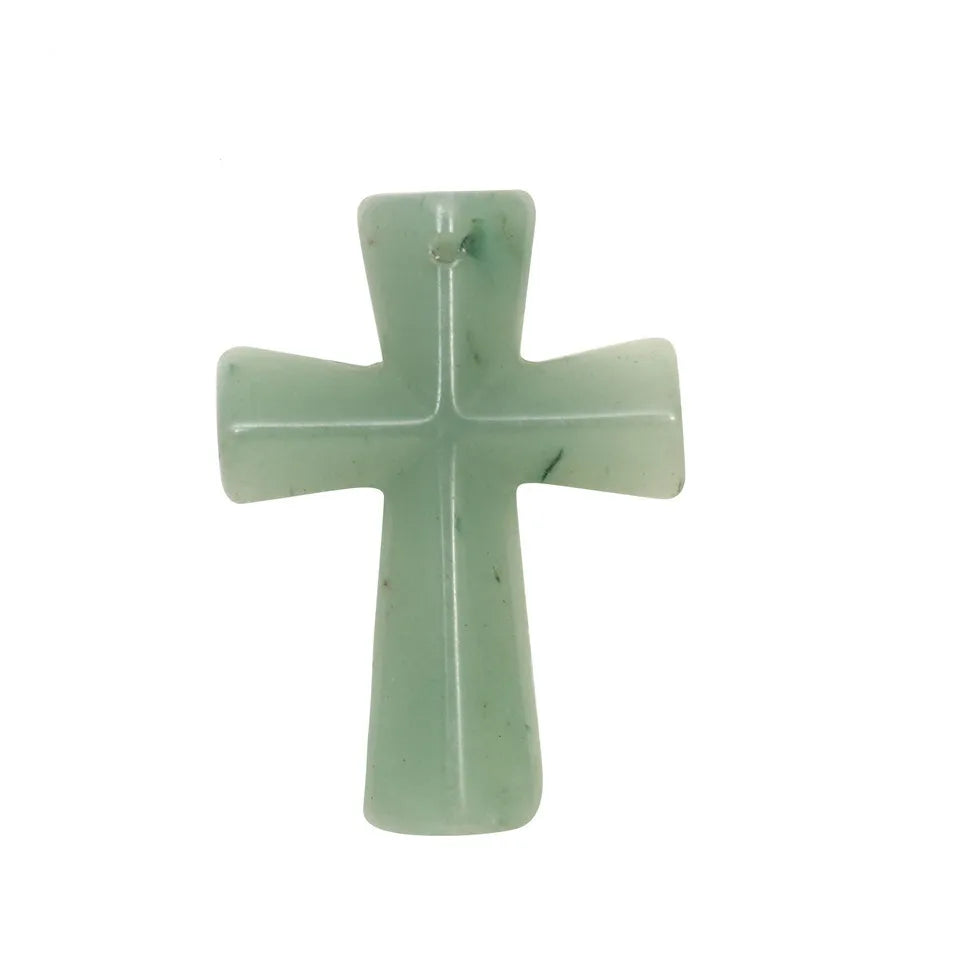 Joya Hand Carved Gemstone Cross Pendant Necklace For Men & Women'S With Adjustable Rope Quartz Crystal Jesus Punk Jewelry