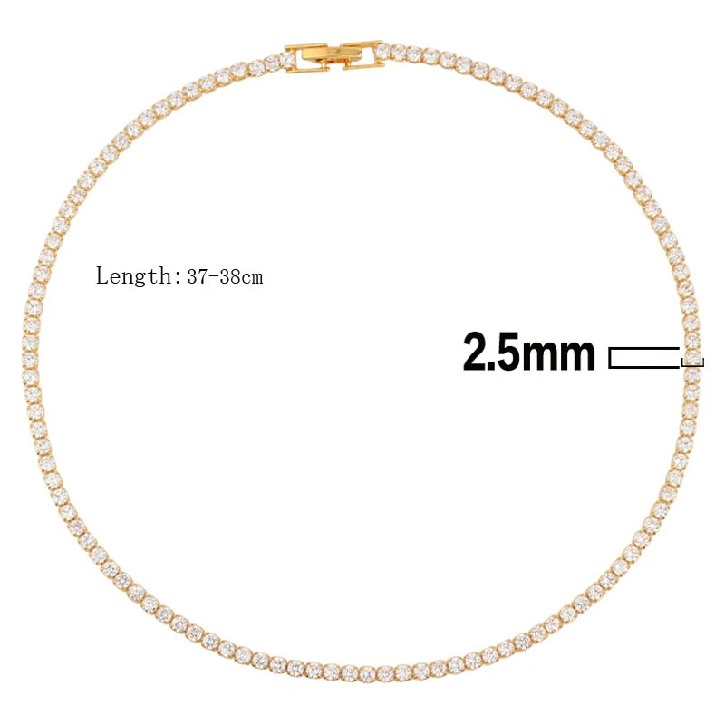 Iced Out Tennis Chain Necklaces Female Gold Color 18K Gold Plated Neck Chain For Women'S Fashion Jewelry Chocker 2024
