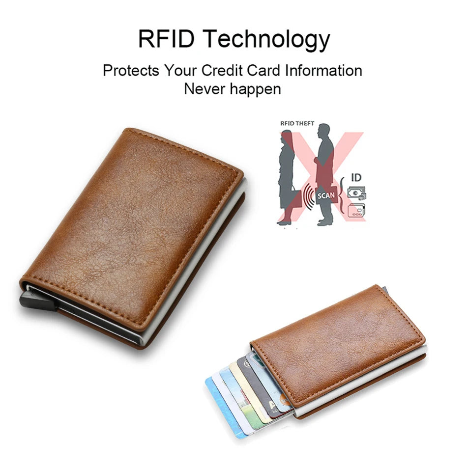 Carbon Fiber Credit Card Holder Wallets Men Brand Rfid Black Magic Trifold Leather Slim Mini Wallet Small Money Bag Male Purses
